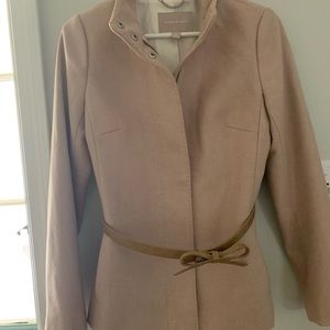 Banana Republic tan wool jacket with leather belt